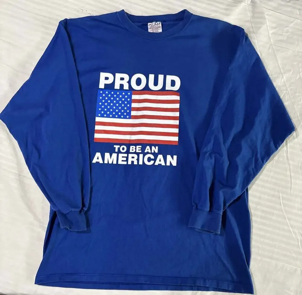 Vintage Pluma L USA Made Proud To Be An American Long Sleeve T Shirt 100% Cotton